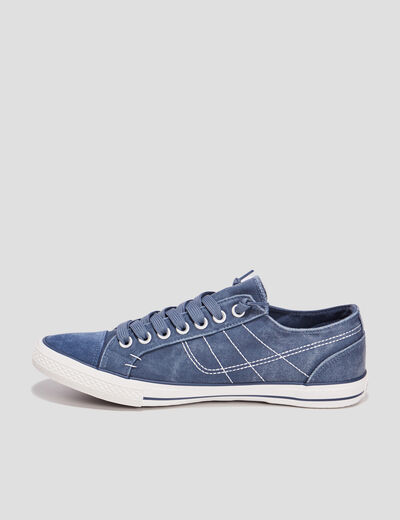 Tennis basses en toile &agrave; lacets bleu homme