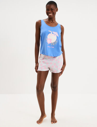 Ensemble pyjama avec short et d&eacute;bardeur parme femme