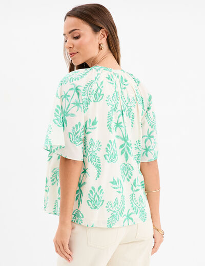 Blouse manches courtes papillons coton ecru femme