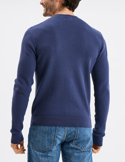 Pull avec col rond à relief bleu foncé homme
