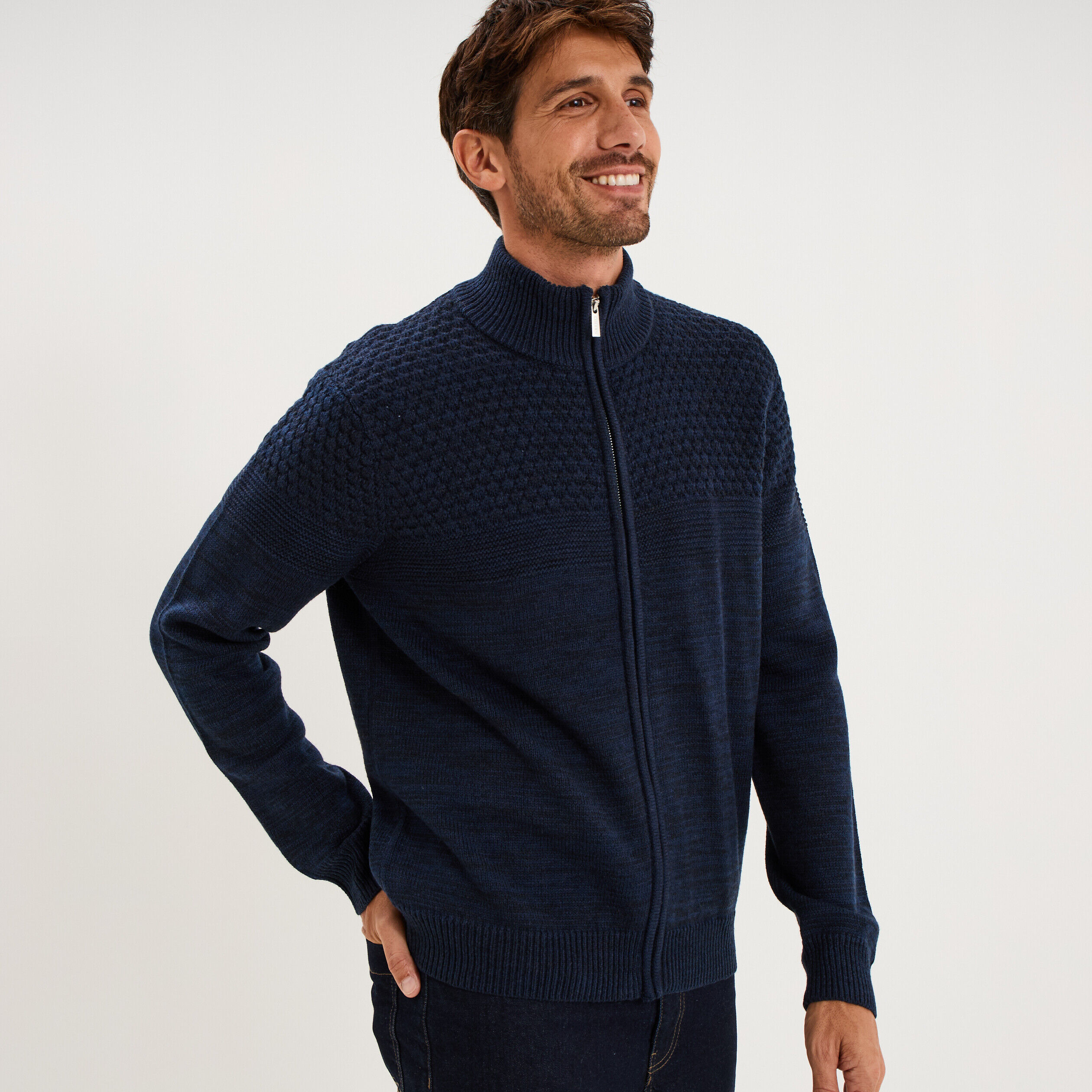 Gilet zippé col montant manches longues bleu marine homme CREEKS