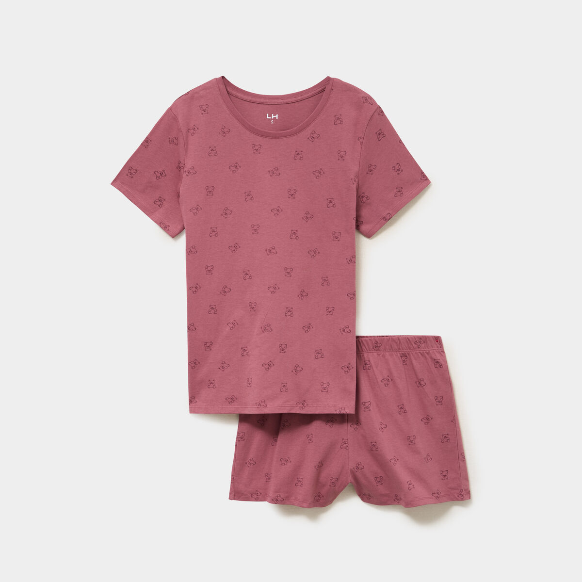 Ensemble pyjama short t-shirt coton rose femme