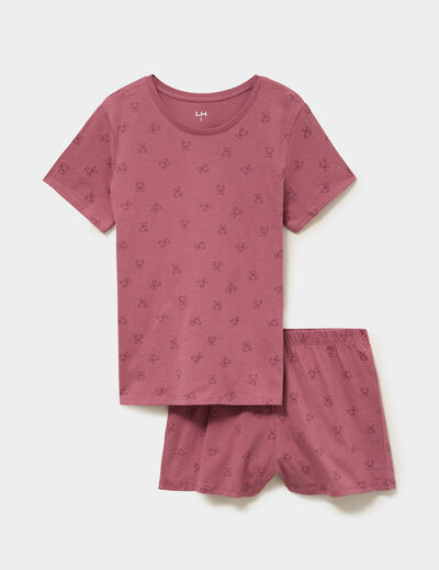 Ensemble pyjama short t-shirt coton rose femme