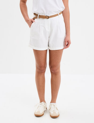 Short chino ceinture tress&eacute;e blanc femme