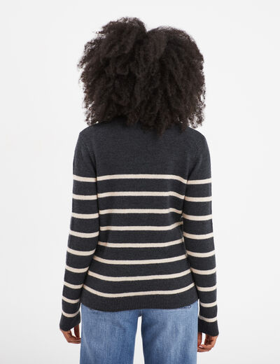 Pull manches longues avec boutons gris fonc&eacute; femme