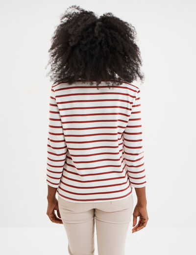 T-shirt manches 3/4 avec boutons coton ecru femme