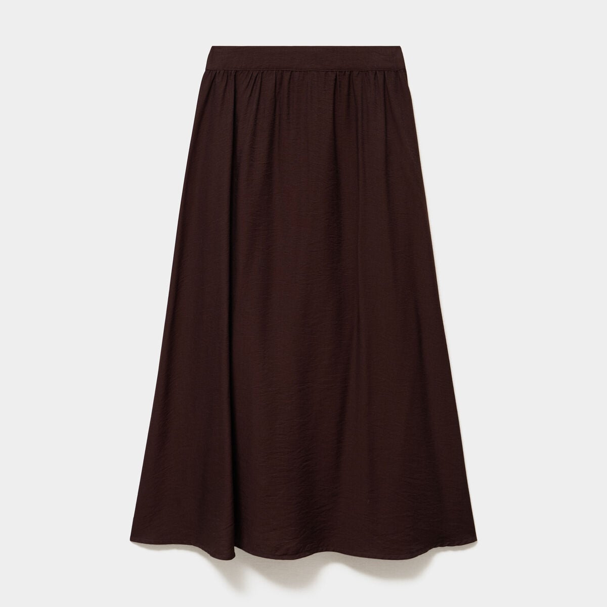 Jupe midi &eacute;vas&eacute;e taille &eacute;lastiqu&eacute;e marron fonc&eacute; femme