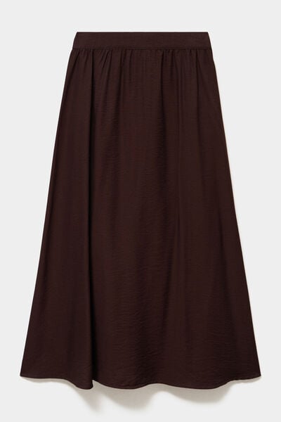 Jupe midi &eacute;vas&eacute;e taille &eacute;lastiqu&eacute;e marron fonc&eacute; femme