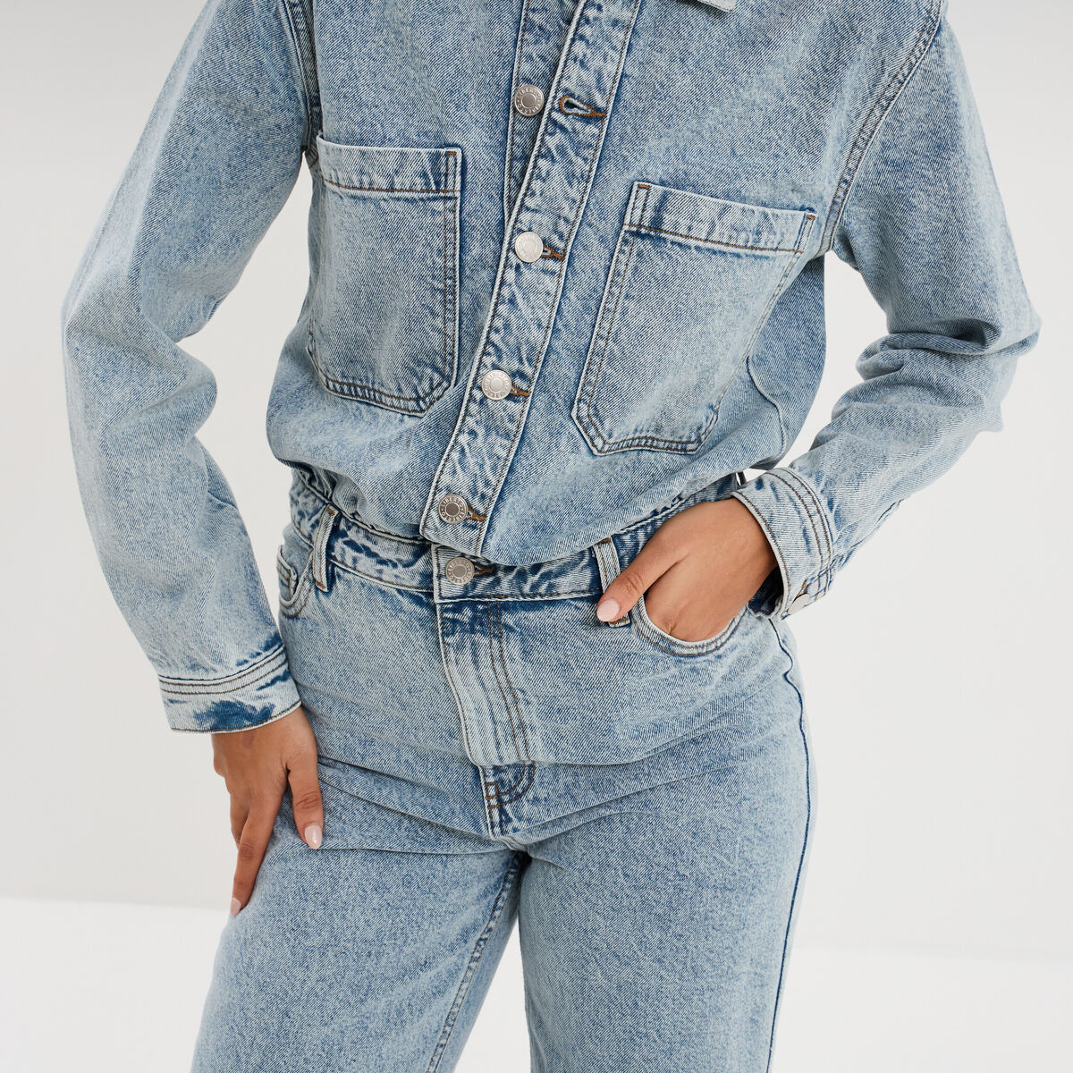 Combinaison pantalon en jean coton denim double stone femme