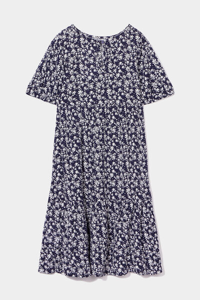 Robe longue trapèze manches ballons bleu marine fille