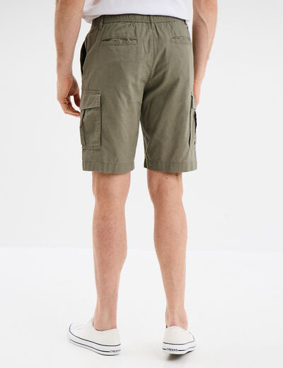 Bermuda cargo en lin mélangé vert kaki homme