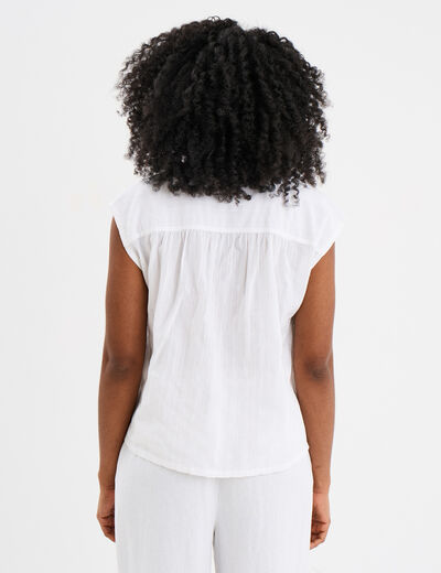 Blouse sans manches col tunisien coton blanc femme