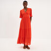 Robe longue fluide &agrave; volants orange fonc&eacute; femme