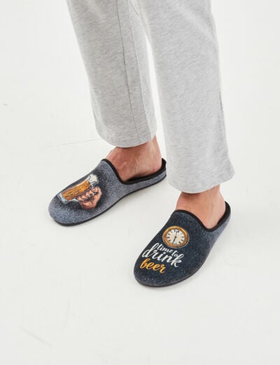 Chaussons mules avec motif gris homme