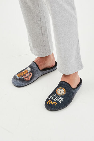 Chaussons mules avec motif gris homme