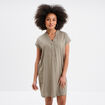 Robe manches courtes lin mélangé vert kaki femme