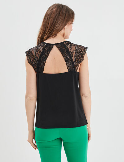 T-shirt col en V dos dentelle noir femme
