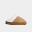 Chaussons mules compens&eacute;s fourr&eacute;s camel femme