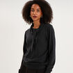 Pull fin col &eacute;charpe manches longues gris fonc&eacute; femme