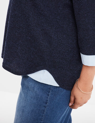 Pull effet 2-en-1 avec manches 3/4 bleu marine femme grande taille