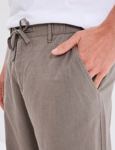 Pantalon chino mélange lin coton gris homme