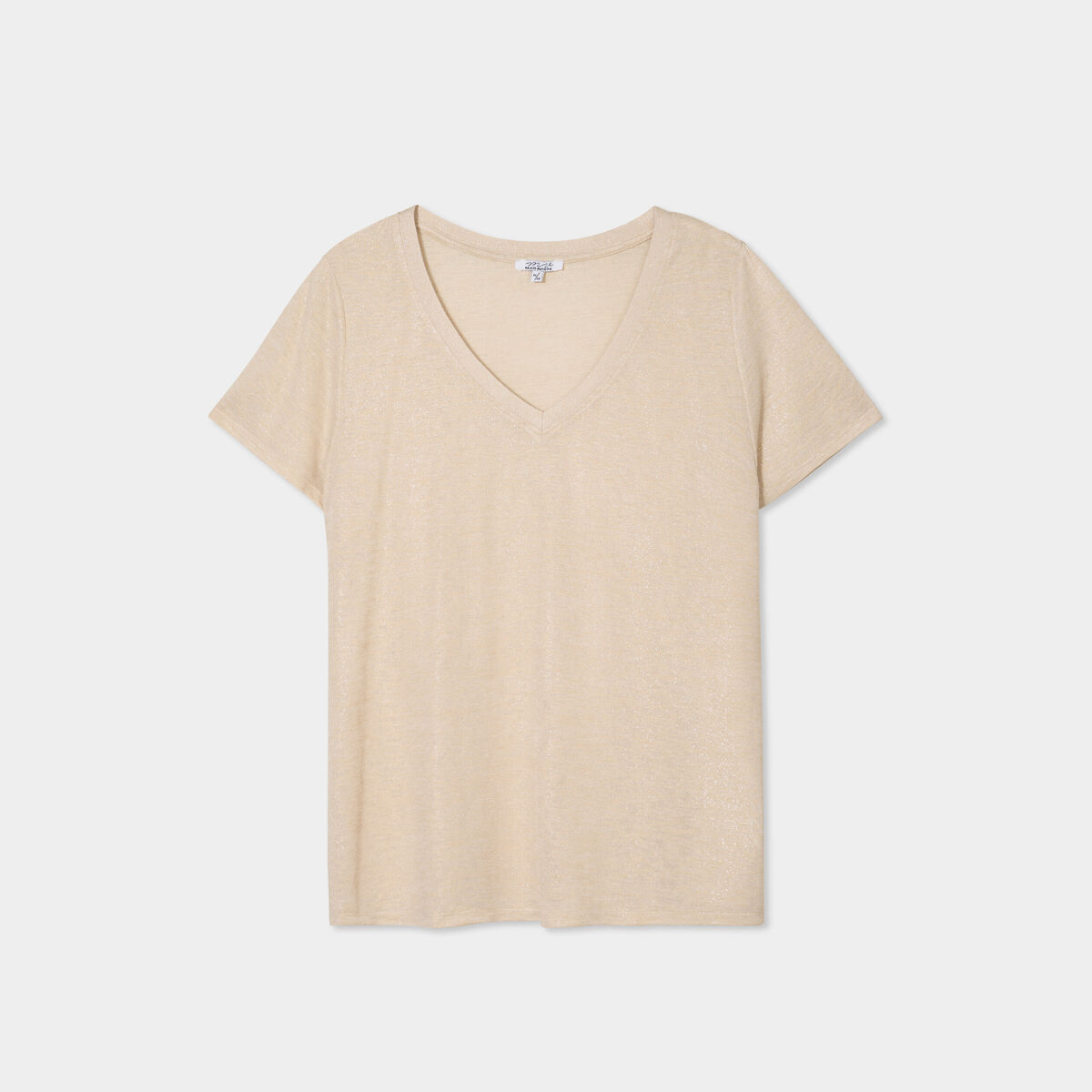 T-shirt col en V manches courtes beige femme grande taille