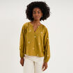 Blouse brod&eacute;e col tunisien coton vert olive femme