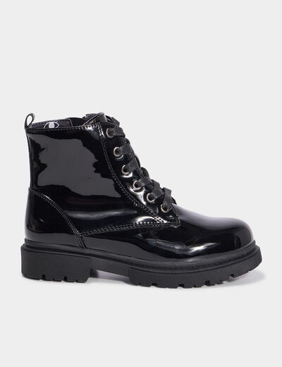 Bottines crantées zippées à paillettes noir fille