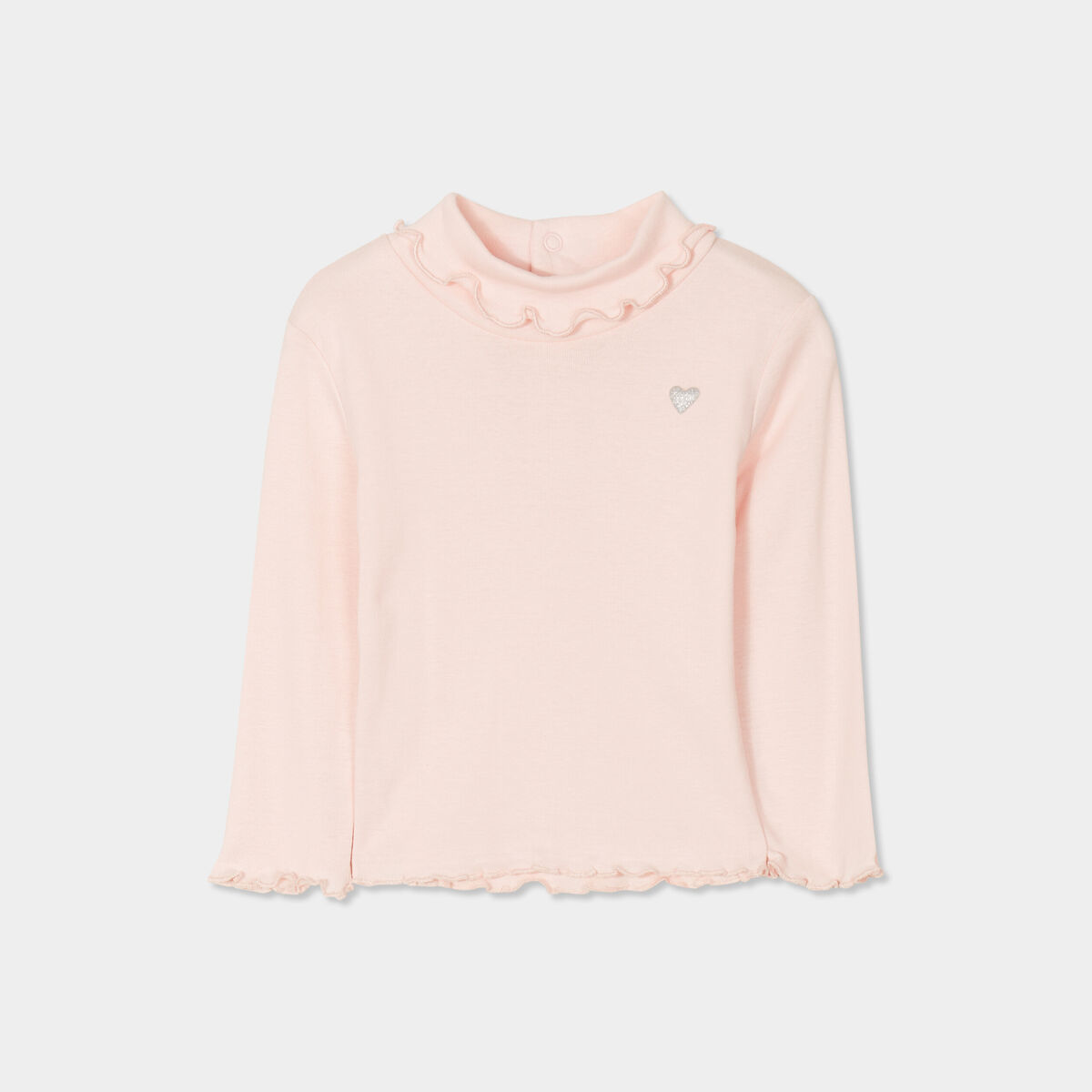 T-shirt col montant coton rose clair b&eacute;b&eacute; fille