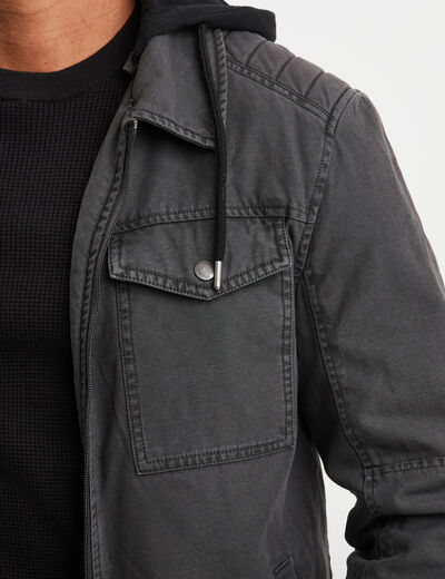 Veste à capuche amovible coton Trappeur gris foncé homme
