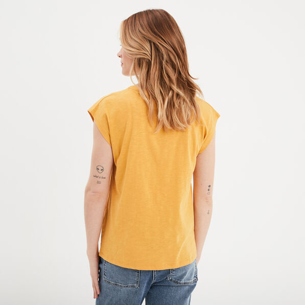 T-shirt col rond manches courtes Creeks jaune moutarde femme