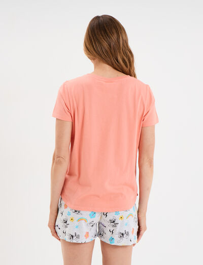 Ensemble pyjama short coton Stitch orange corail femme