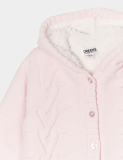 Gilet fourré torsades à capuche Creeks rose clair bébé fille