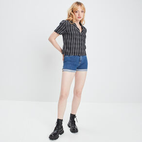 Chemise cropped coton noir femme