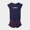 Ensemble pyjama short 2 pièces coton bleu marine femme