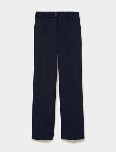 Pantalon droit avec pinces bleu fonc&eacute; femme