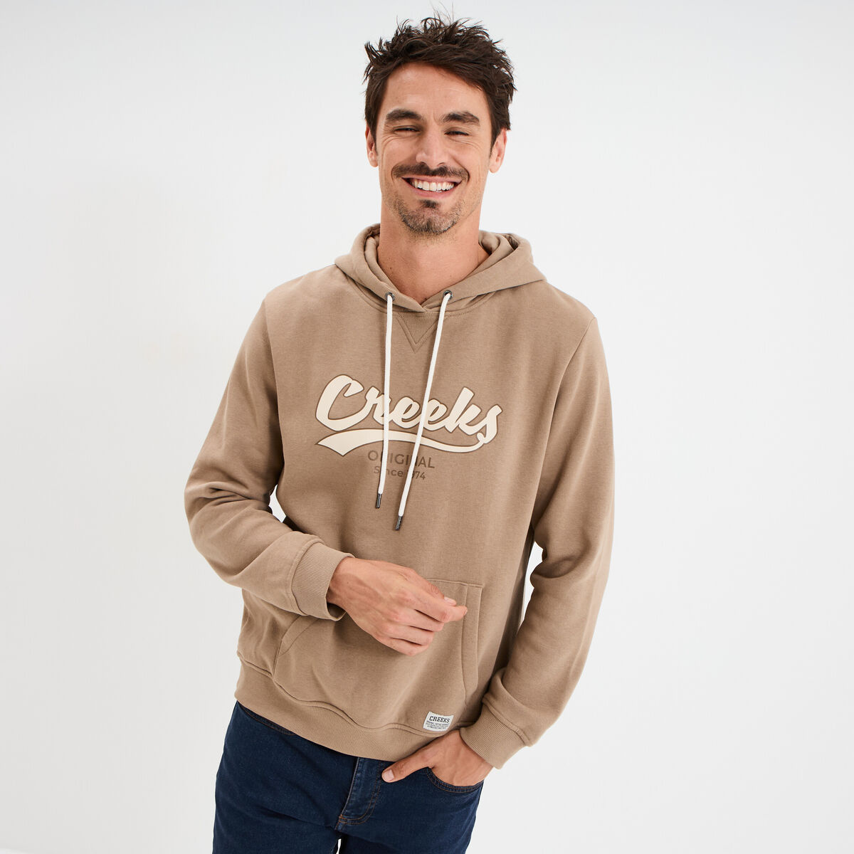 Sweat &agrave; capuche hoodie molleton taupe homme