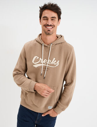 Sweat &agrave; capuche hoodie molleton taupe homme