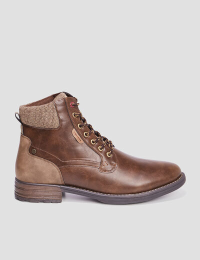 Boots à lacets bi-matières marron homme