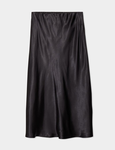 Jupe midi effet satin noir femme