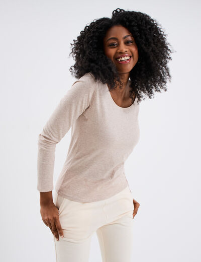 T-shirt à manches longues beige femme