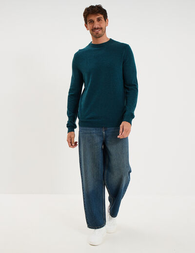 Pull col rond manches longues bleu canard homme
