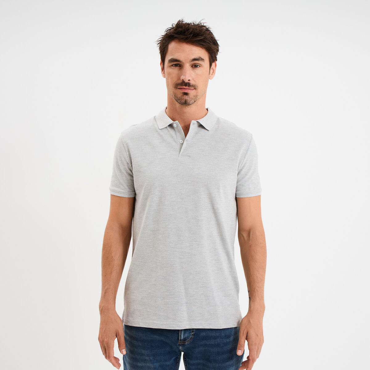 Polo en coton manches courtes gris homme