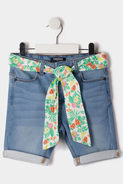 Short avec ceinture à nouer blanc fille