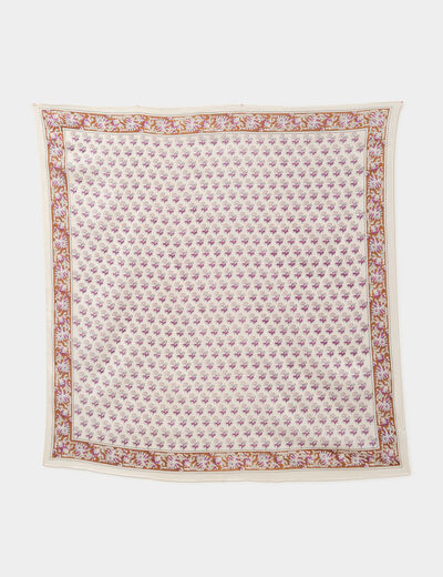 Foulard carr&eacute; coton ivoire femme