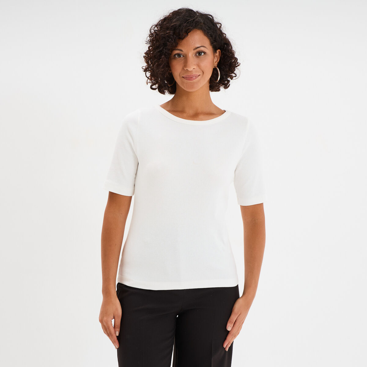 T-shirt col rond manches courtes coton blanc femme
