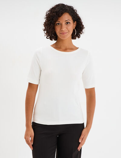 T-shirt col rond manches courtes coton blanc femme