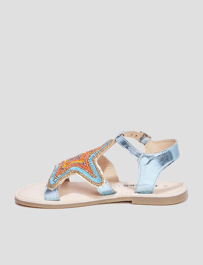 Sandales avec perles en cuir Creeks bleu fille