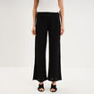 Pantalon large effet crochet &eacute;lastiqu&eacute; noir femme