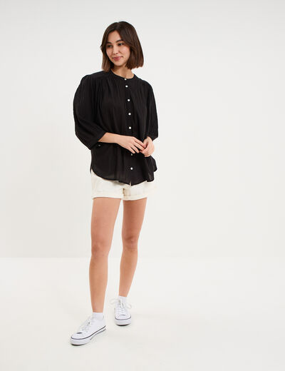 Blouse fluide oversize manches 3/4 coton noir femme